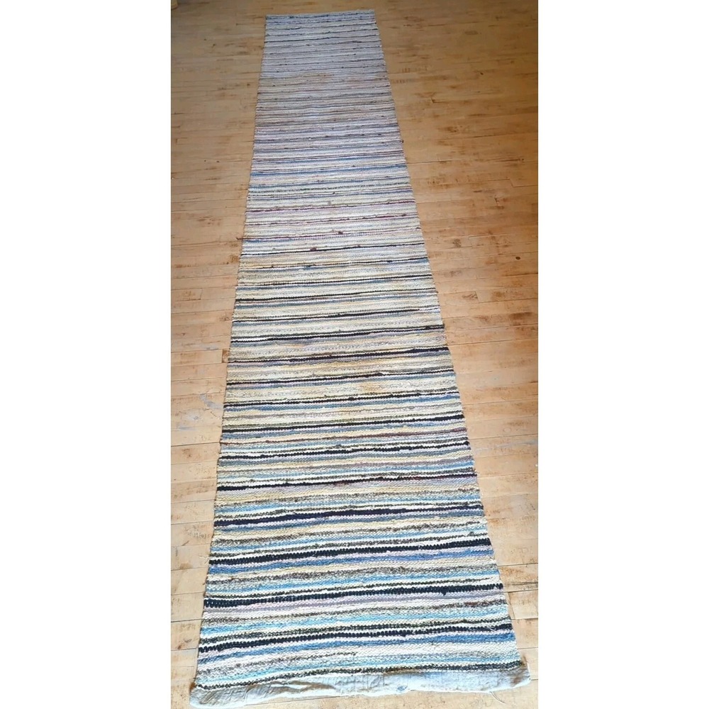 Antique Imported Swedish HandMade Rag Rug Runner‎ (25 x 147 inches )